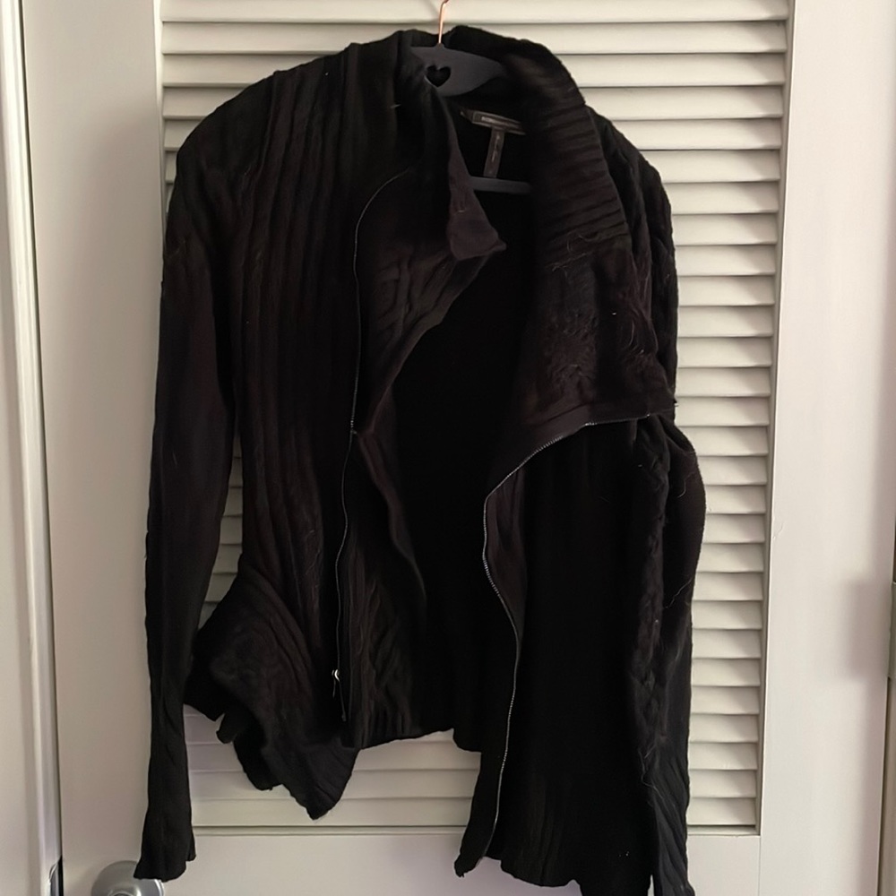 BCBG MAX AZRIA BLACK ZANZI CABE-KNIT MOTO JACKET VVP4G770/B117 SZ M